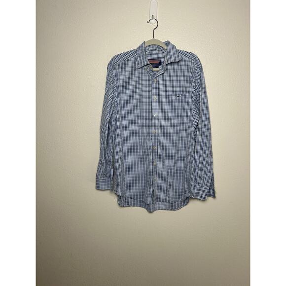 Vineyard Vines by Shep & Ian Blue Checkered Shirt 100% Cotton Size Large - Picture 1 of 6